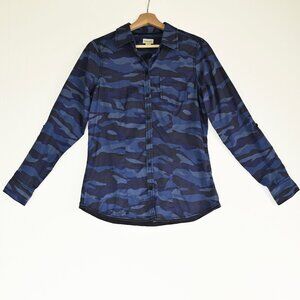 Foxcroft Blue Camouflage Button Down Shirt-Size 6